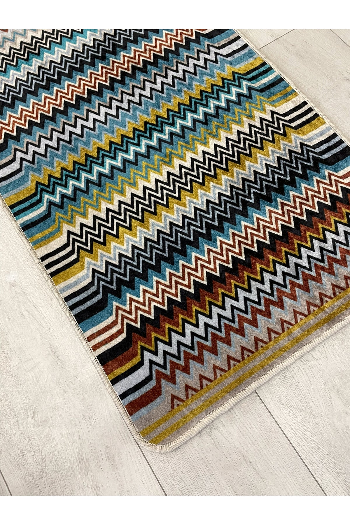 Misson Zigzag Desenli 2 li Deri Taban Banyo Paspas (60x100 - 60x50)