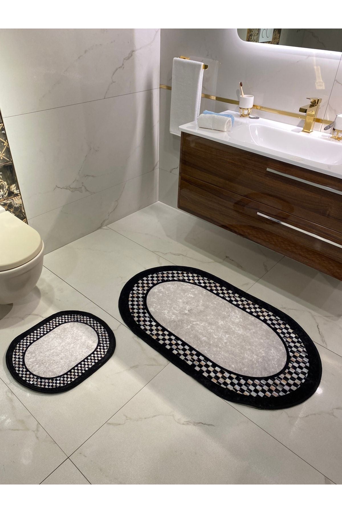 Lateks Taban Saçaksız (70X110 - 70X50) Ikili Banyo Paspas Takımı