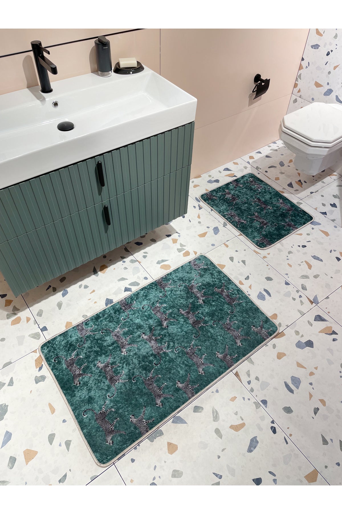 2'li Lateks Deri Taban Banyo Paspas Takımı (60X100 - 60X50) KoyuGri