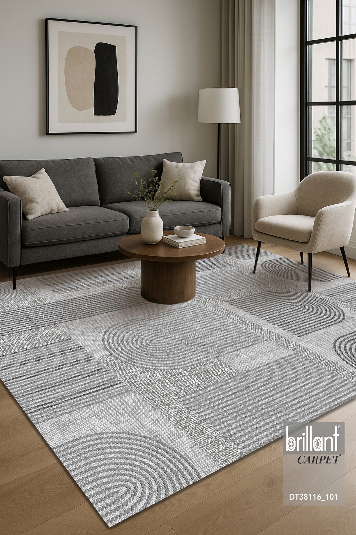 Gri Jüt Görünümlü Modern Halı