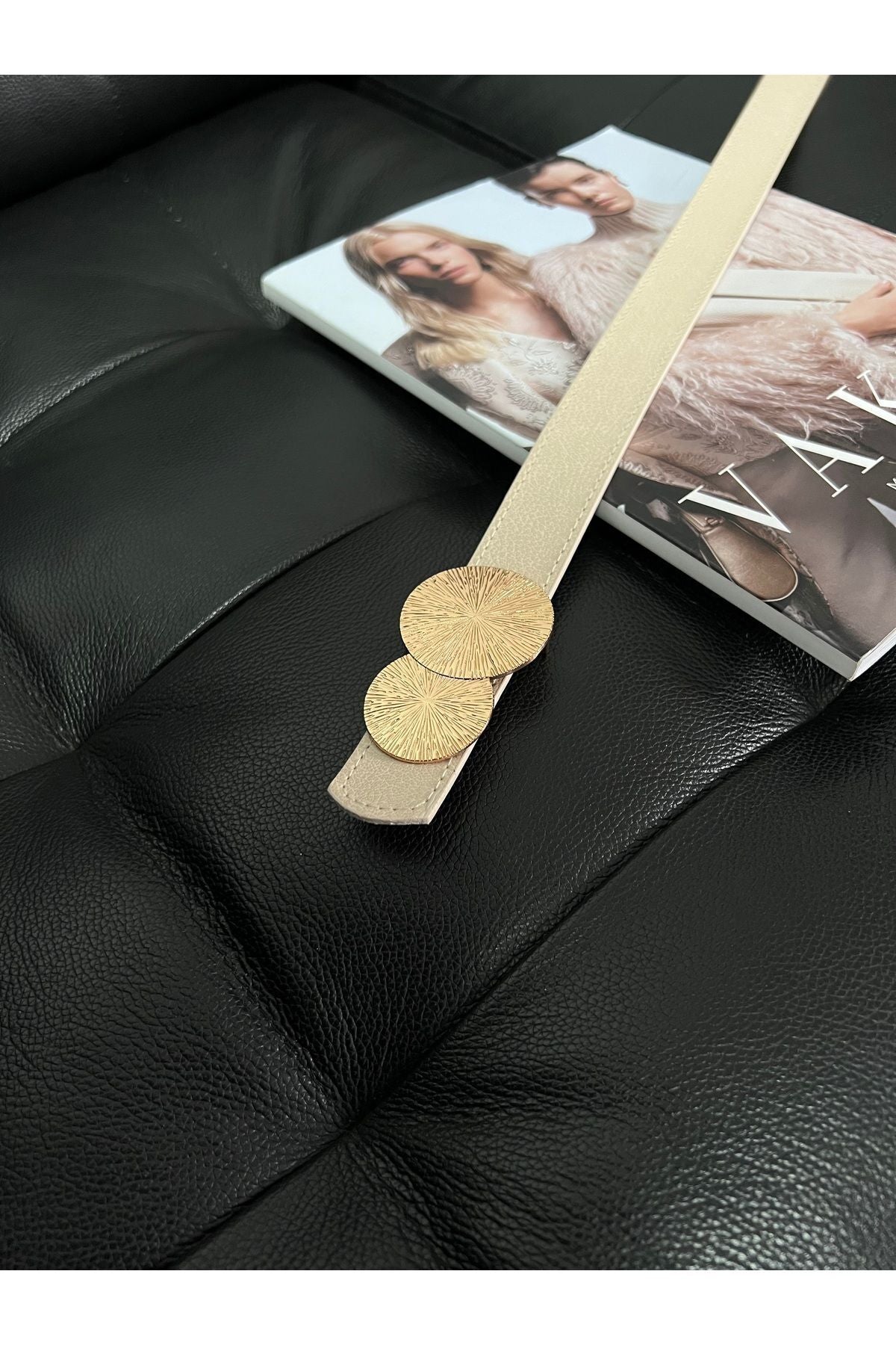 Yuvarlak Gold Toka Kadın Kemeri, Pantolon Kemeri, Ceket Kemeri, Elbise Kemeri, Gömlek Kemeri