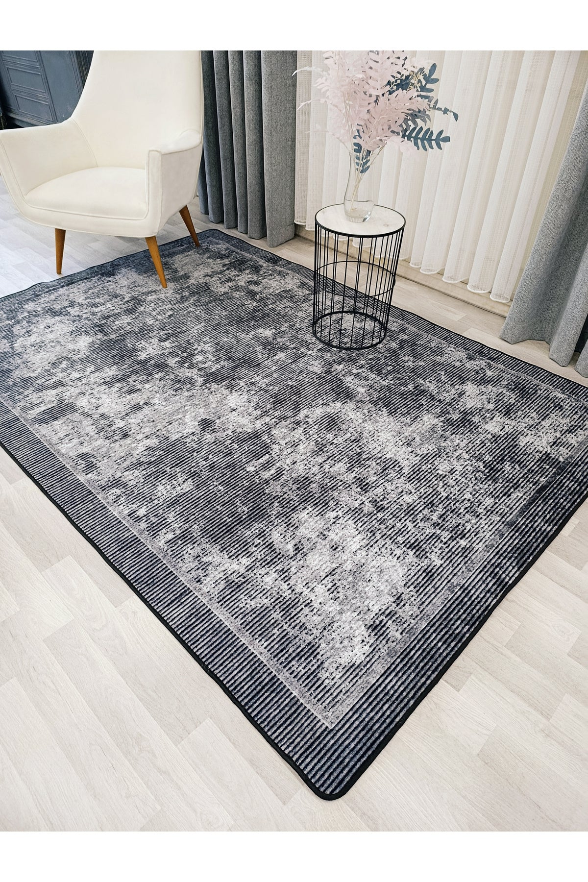 Vizon Kahverengi Geometrik Desen Kaymaz Taban Yolluk Halı