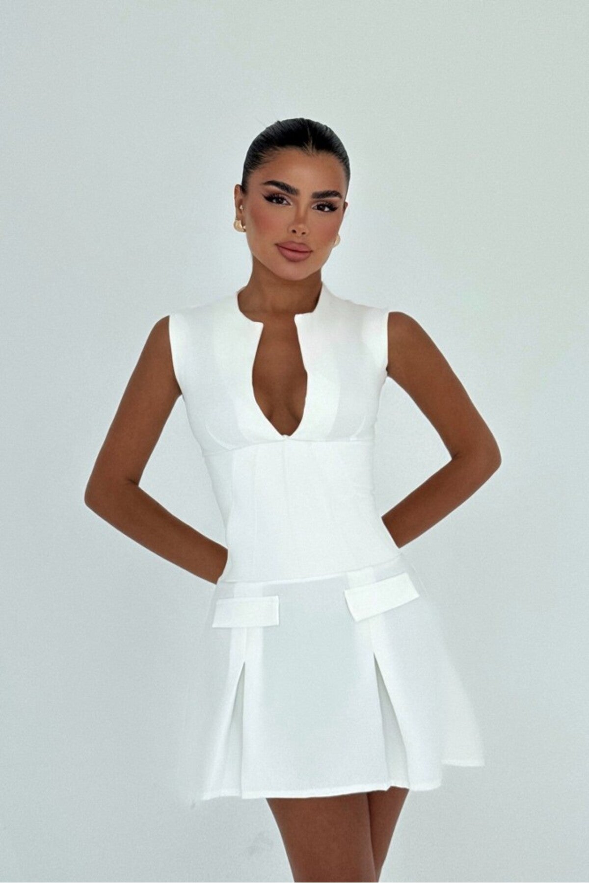 Beyaz Frilly Mini Elbise ATE-3010