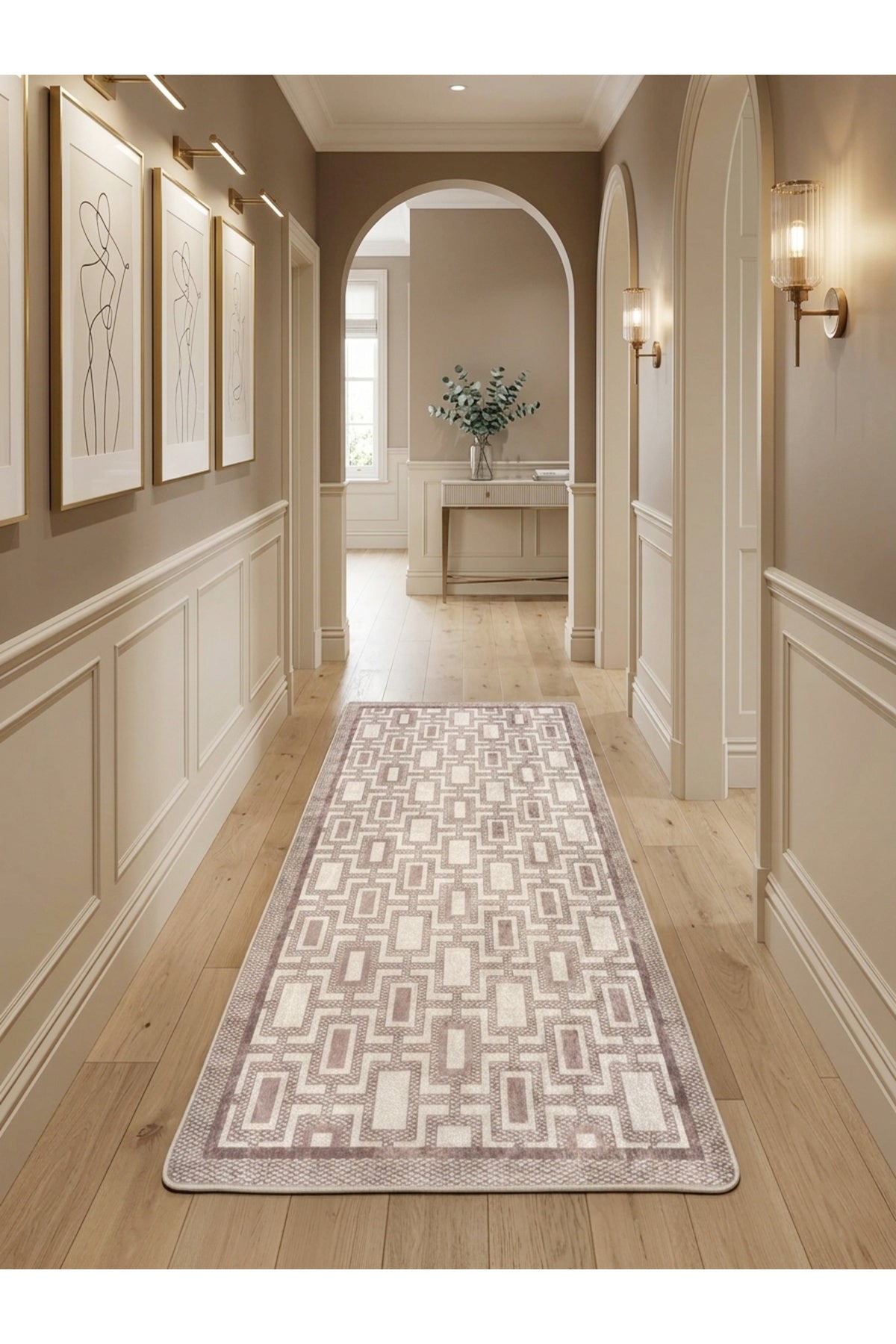 Geometrik Desen Modern Lateks Taban Salon Yolluk Antre Halı