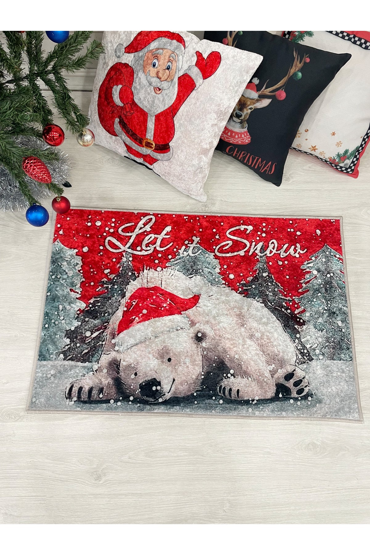 Yılbaşı Sevimli Bear Paspas Ölçü 60x90