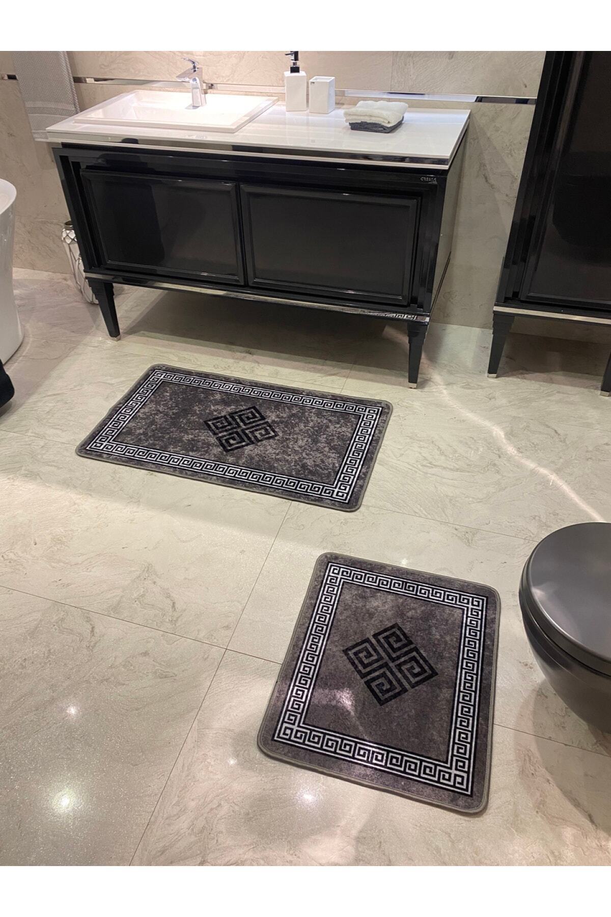 Losarina 2'li Lateks Taban Banyo Paspas Takımı (60X100 - 60X50) Gri
