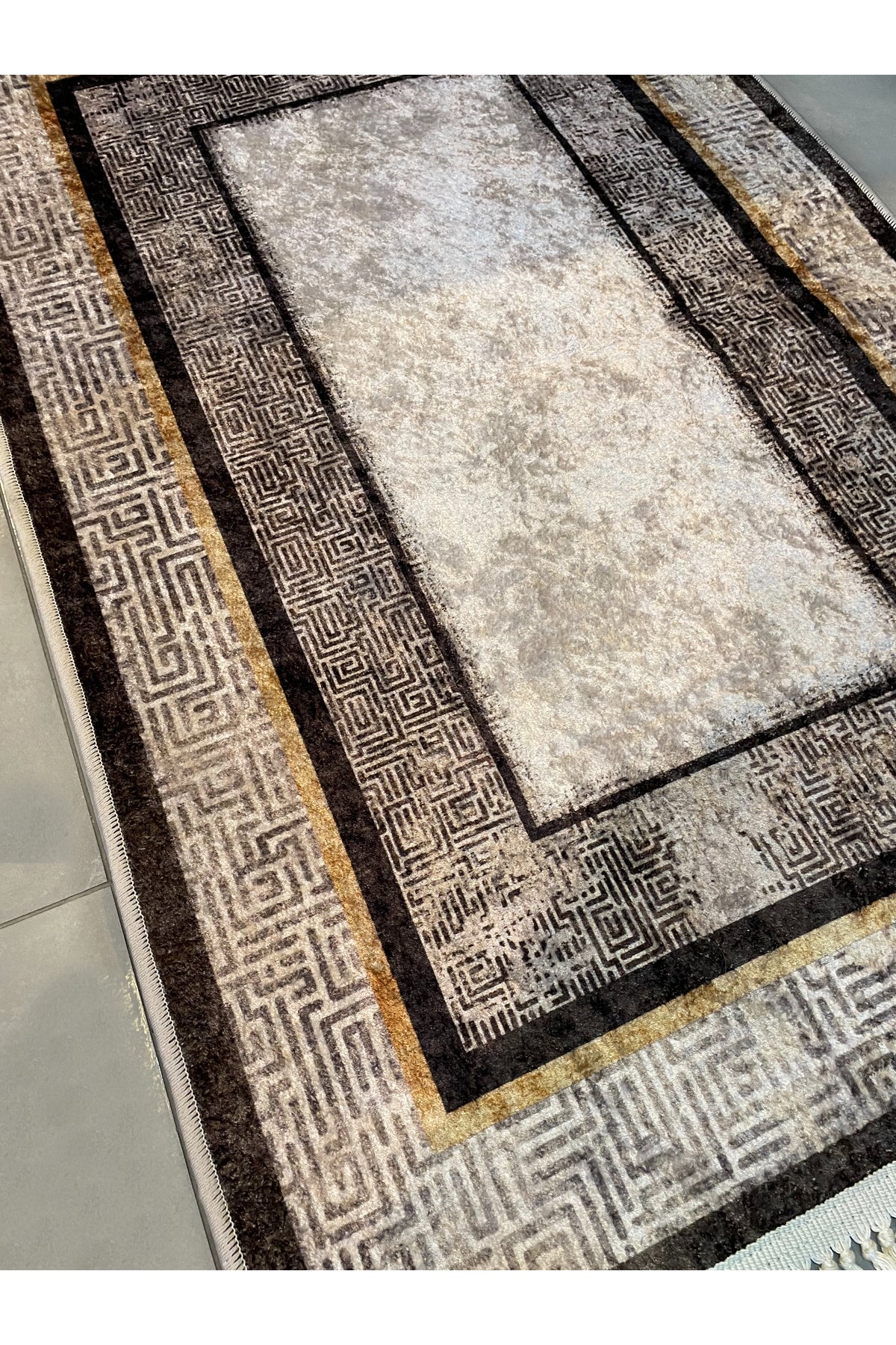 80X120 Ölçü Eskitme Görünümlü Kaymaz Taban Kahverengi Banyo Paspası