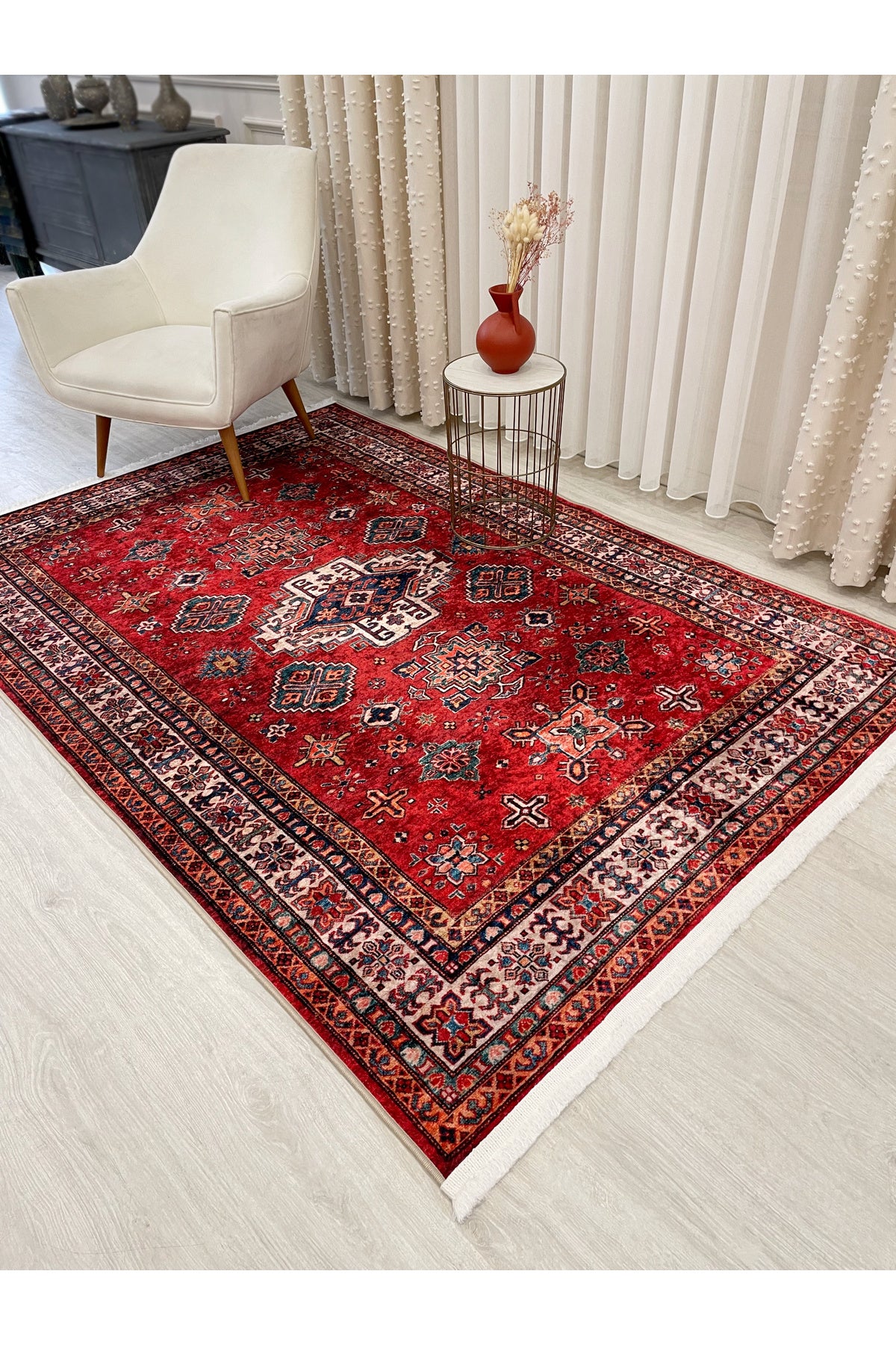 Kilim Motifli Klasik Kaymaz Taban Daire Halı
