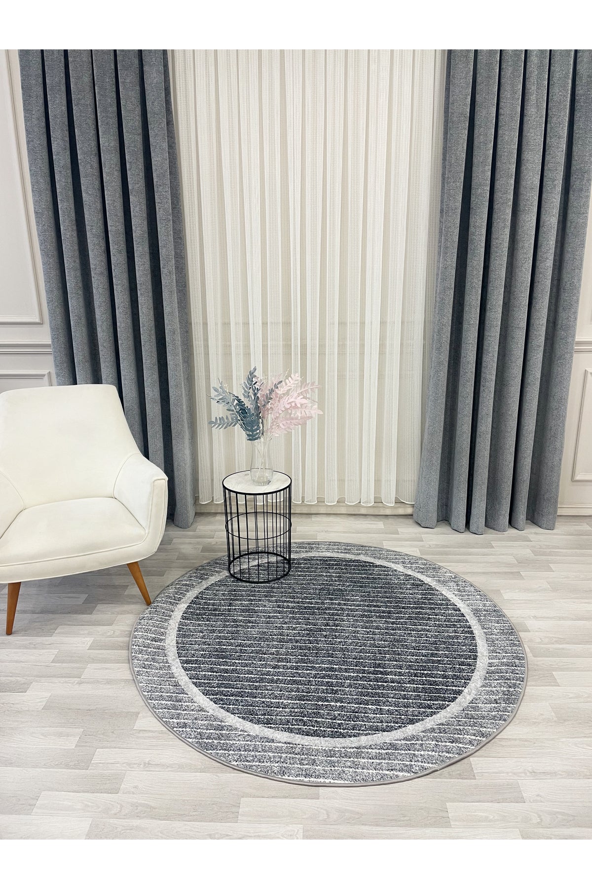 İskandinav Tarzı Kaymaz Taban Sisal Görünüm Daire Halı
