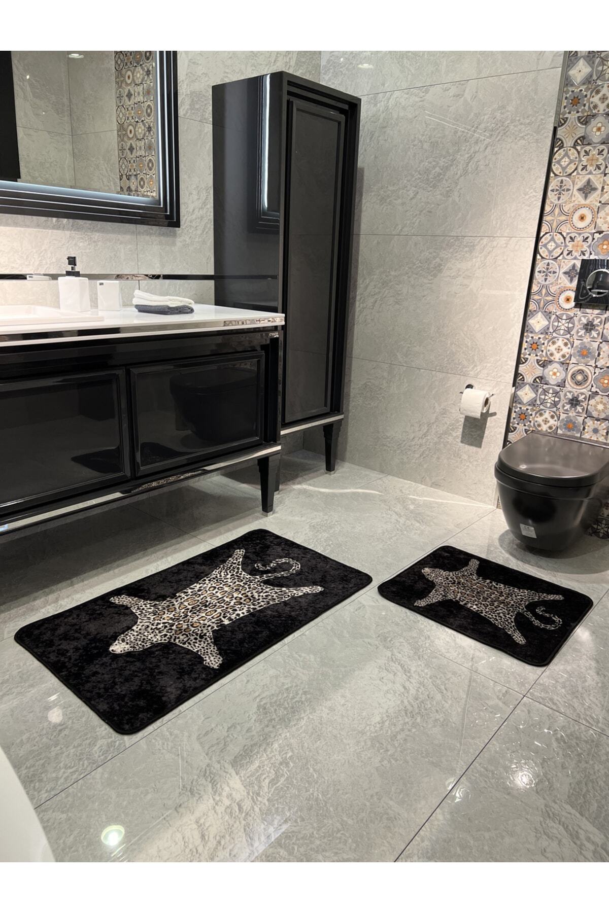 2'li Leopar Desen 60x100 - 60x50 Banyo Paspası - Fuşya