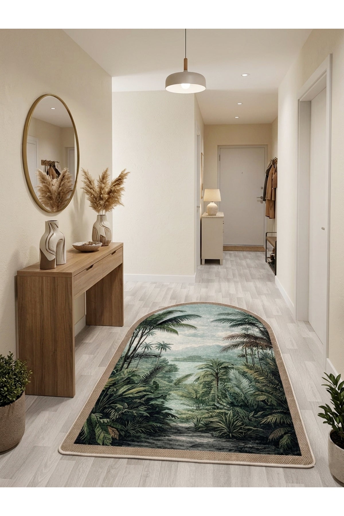 Tropikal Yağmur Ormanı Desenli Modern Lateks Taban Antre ve Balkon Halısı