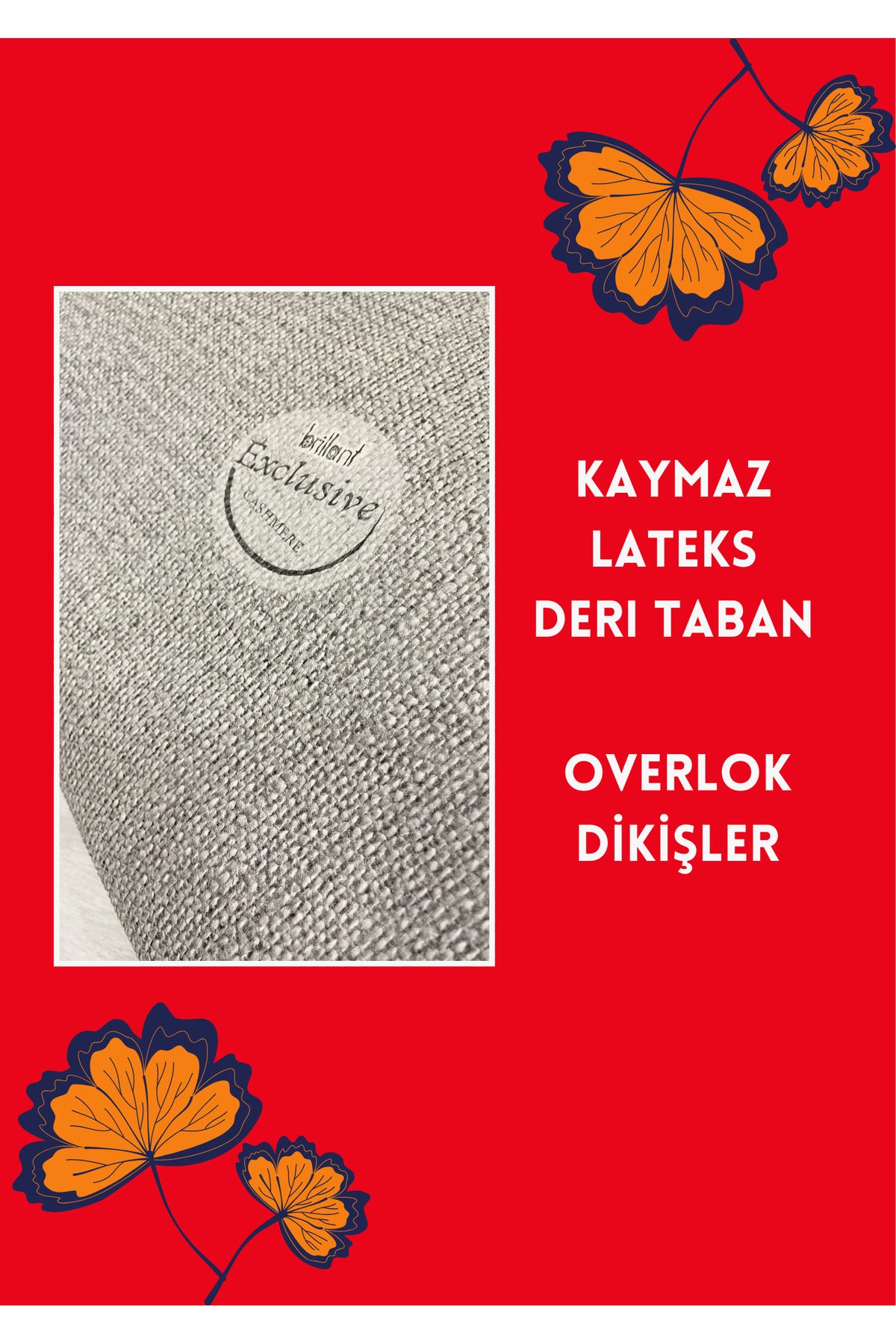 Gri Renk Çiçekli Damalı Yuvarlak Lateks Taban Saçaksız Halı
