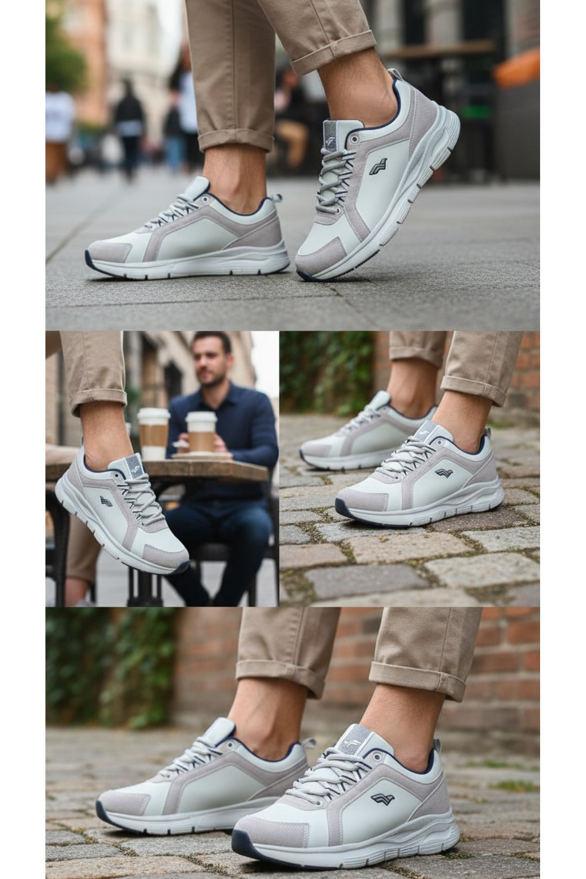 Erkek Beyaz Vizon Kalın Taban Spor Ayakkabı Rahat, Hafif, Darbe Emici Günlük Sneaker