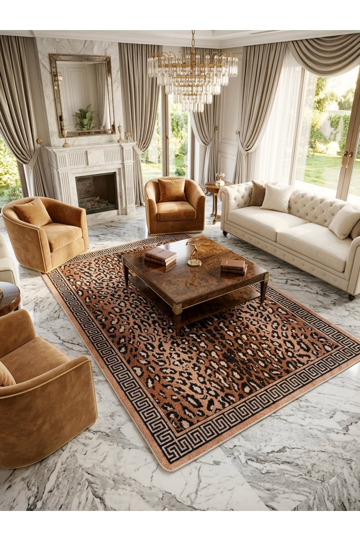 Leopar Desen Lateks Taban Salon Halısı