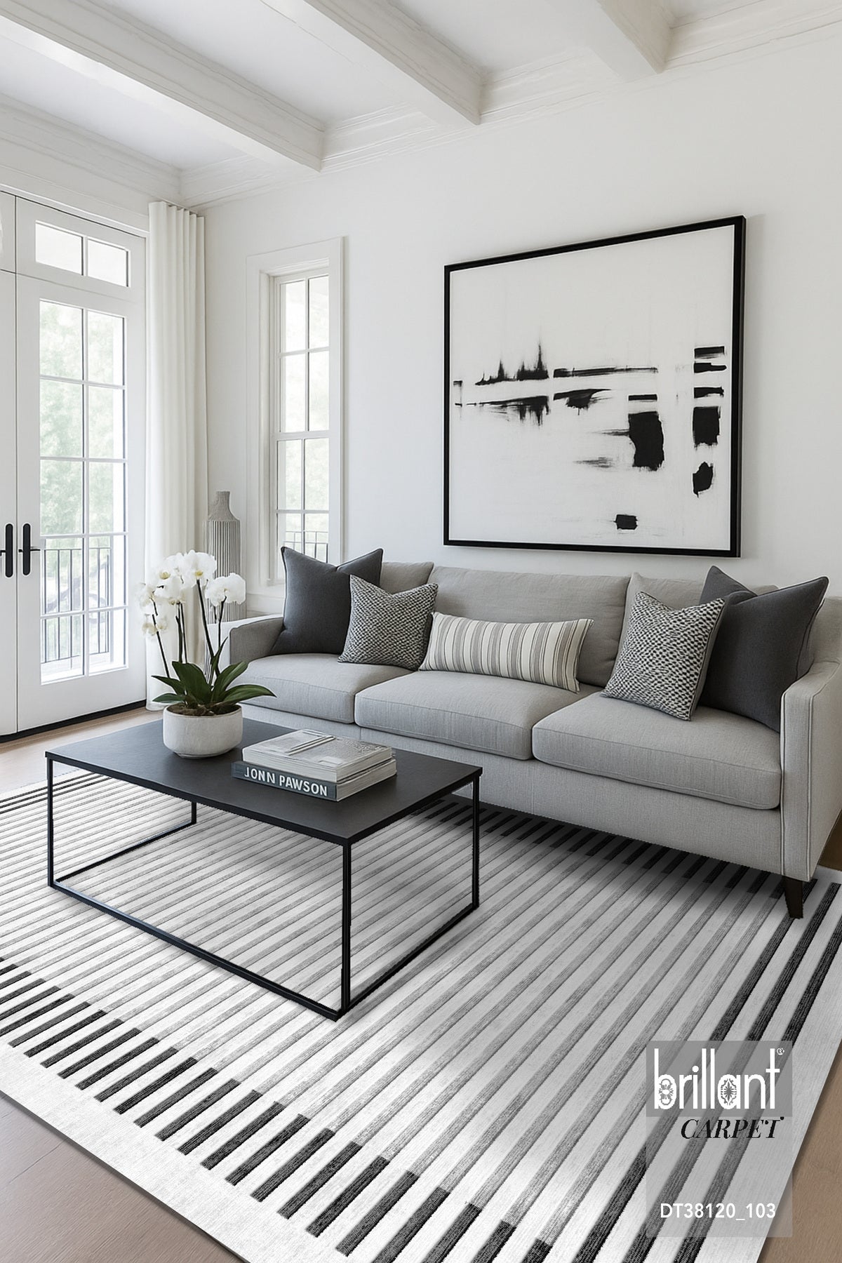 GRİ Renk Çizgi Desenli Kaymaz Taban Sisal Görünüm Yolluk Halı