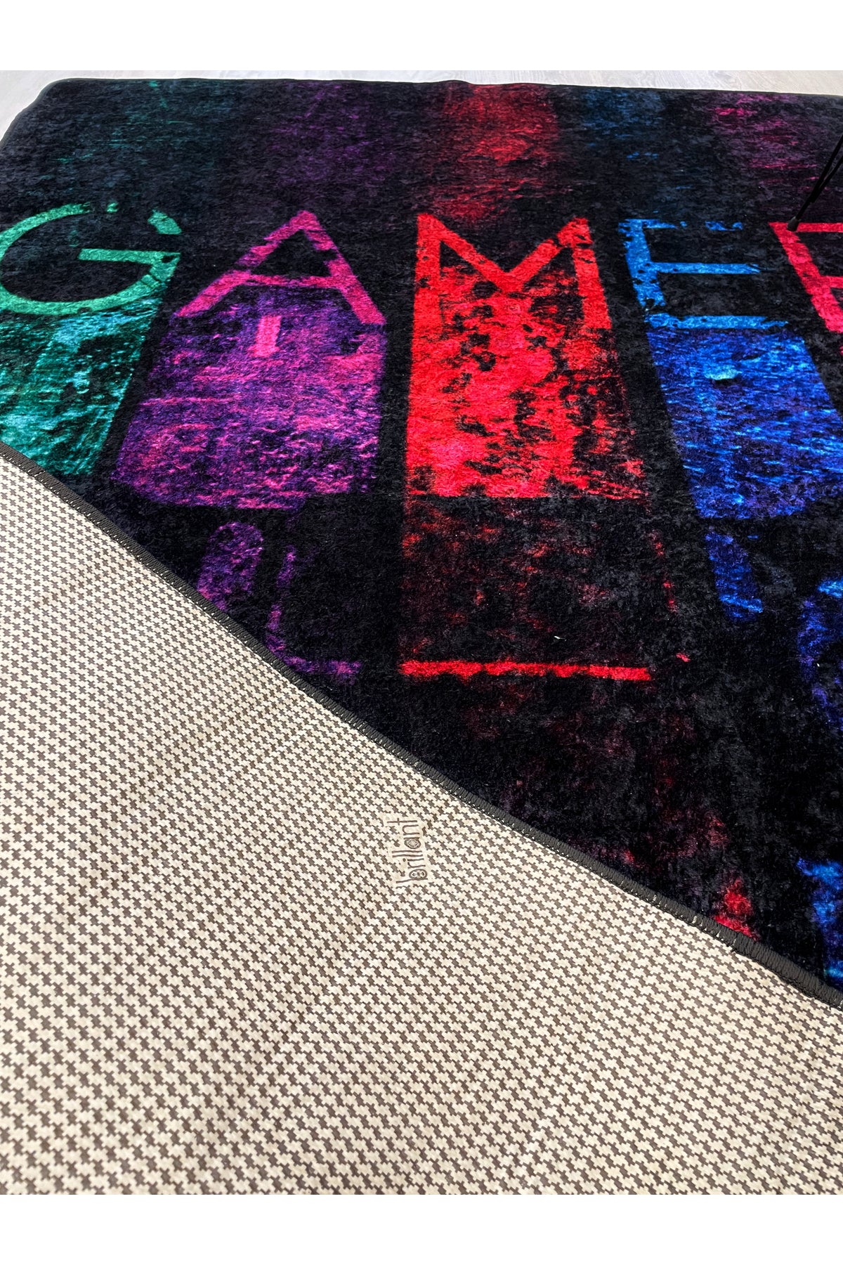 Gamer Oyuncu Siyah Genç Odası Lateks Deri Taban Halı