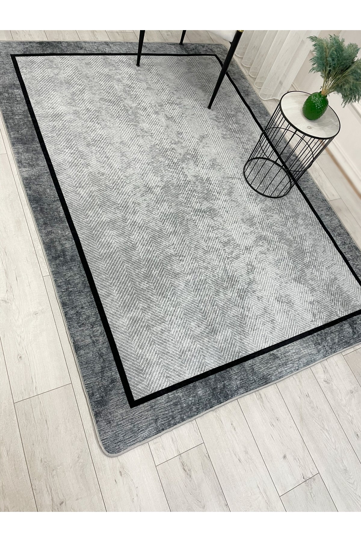 GRİ Jüt Sisal Görünüm Bordürlü Kaymaz Taban Yolluk Mutfak Halı
