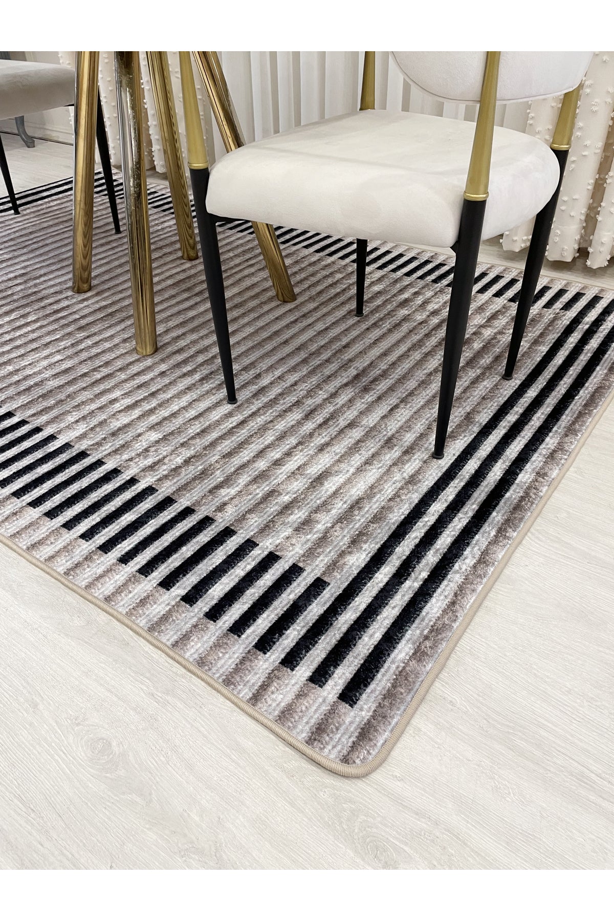 GRİ Renk Çizgi Desenli Kaymaz Taban Sisal Görünüm Yolluk Halı