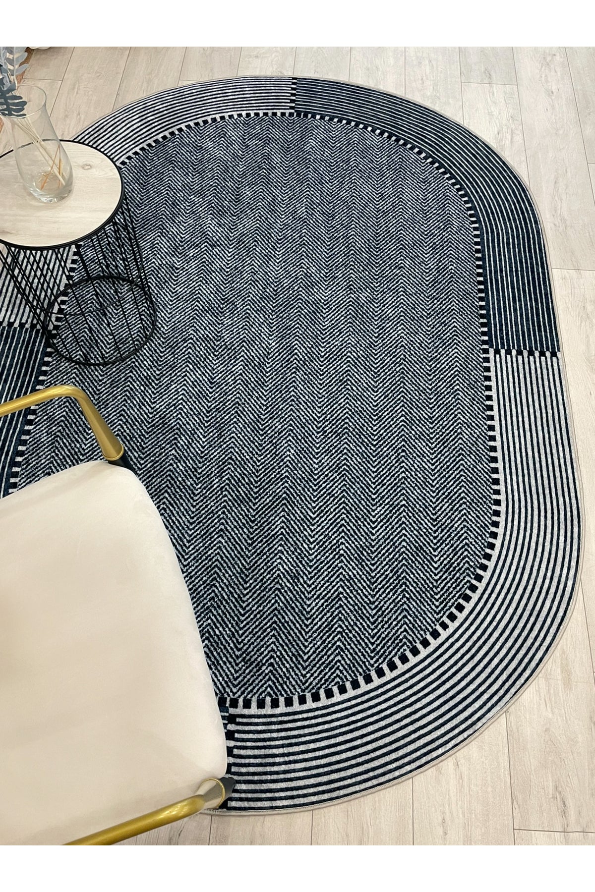 GRİ-LACİVERT Jüt Sisal Görünüm Kaymaz Taban Halı