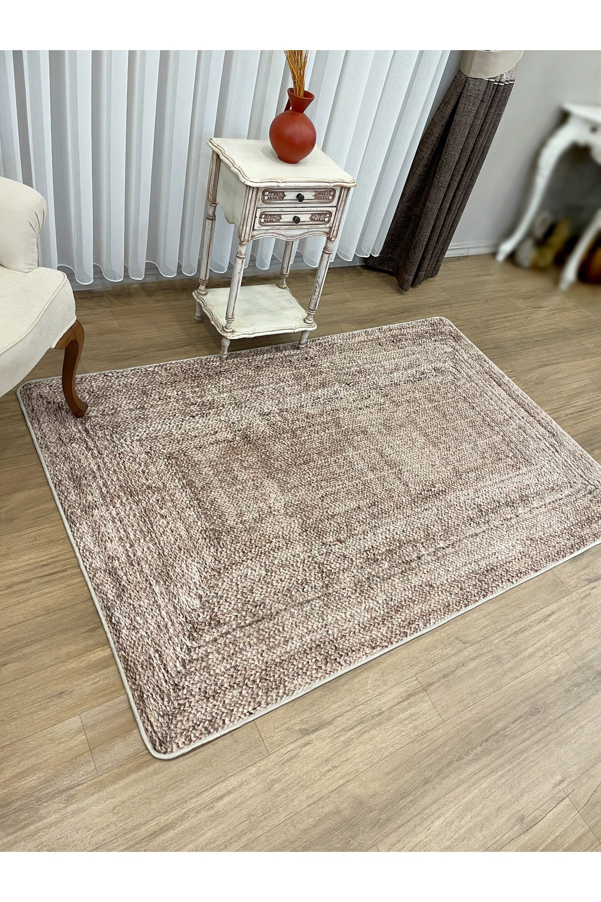 Hasır Jüt Görünümlü 3d Renkli Lateks Deri Taban Halı