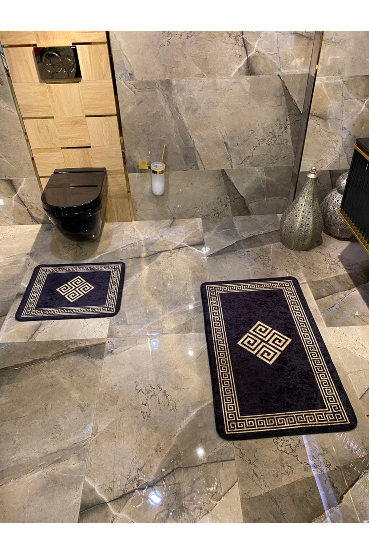 Losarina 2'li Lateks Taban Banyo Paspas Takımı (60X100 - 60X50) Gri
