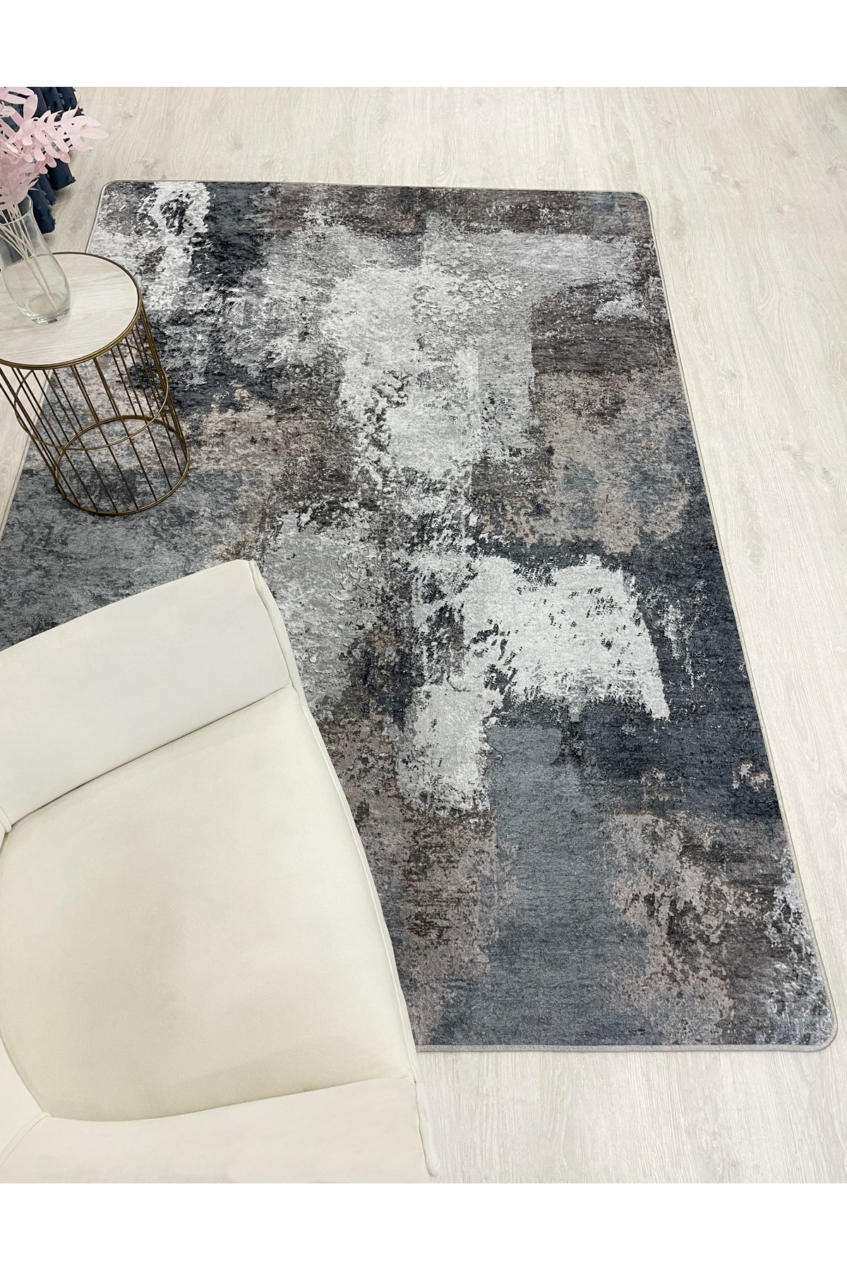 GRİ-LACİVERT Abstract Desenli Kaymaz Taban Yolluk Halı
