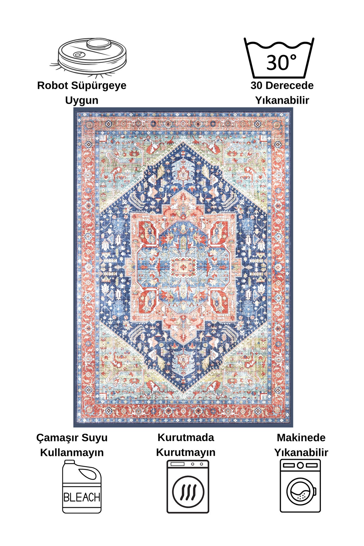 Kilim Motifli SAÇAKLI Klasik Kaymaz Taban Halı