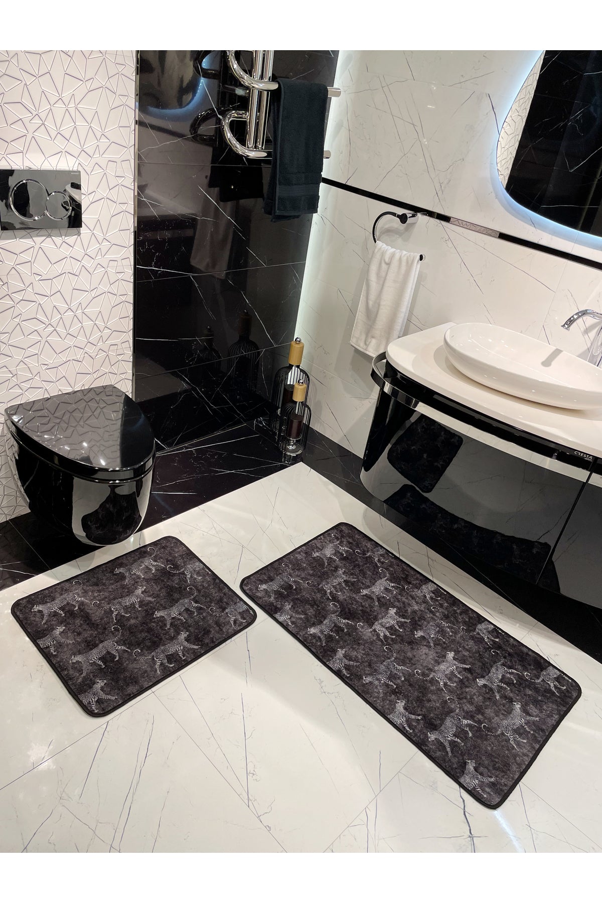 2'li Lateks Deri Taban Banyo Paspas Takımı (60X100 - 60X50) KoyuGri