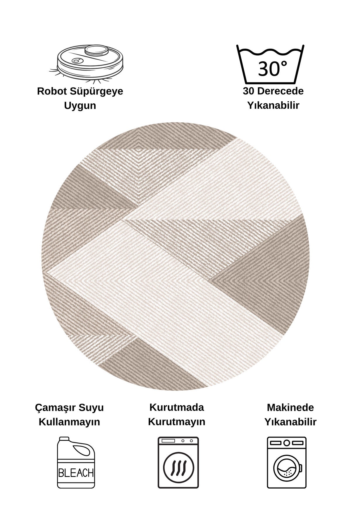 Gri Renk Geometrik Desen Kaymaz Taban Yolluk Halı