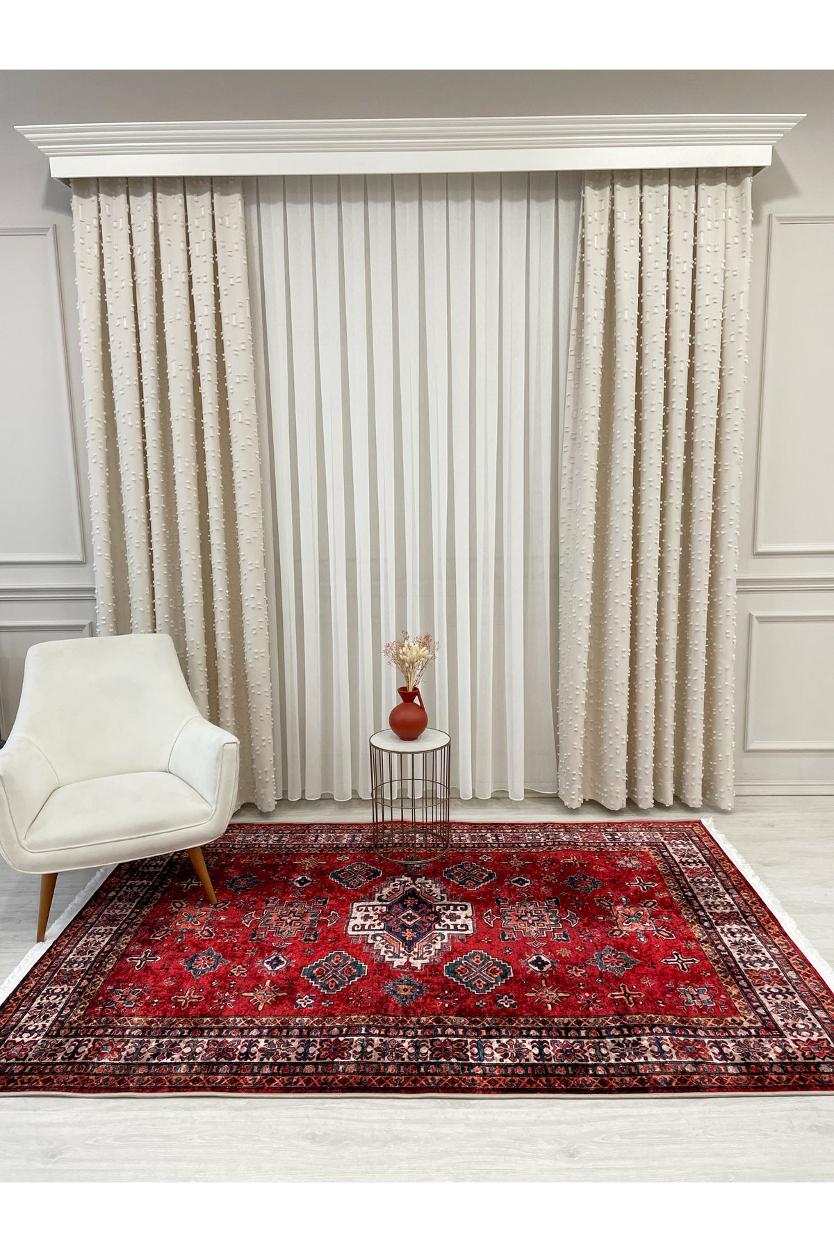 Kilim Motifli Klasik Kaymaz Taban Daire Halı