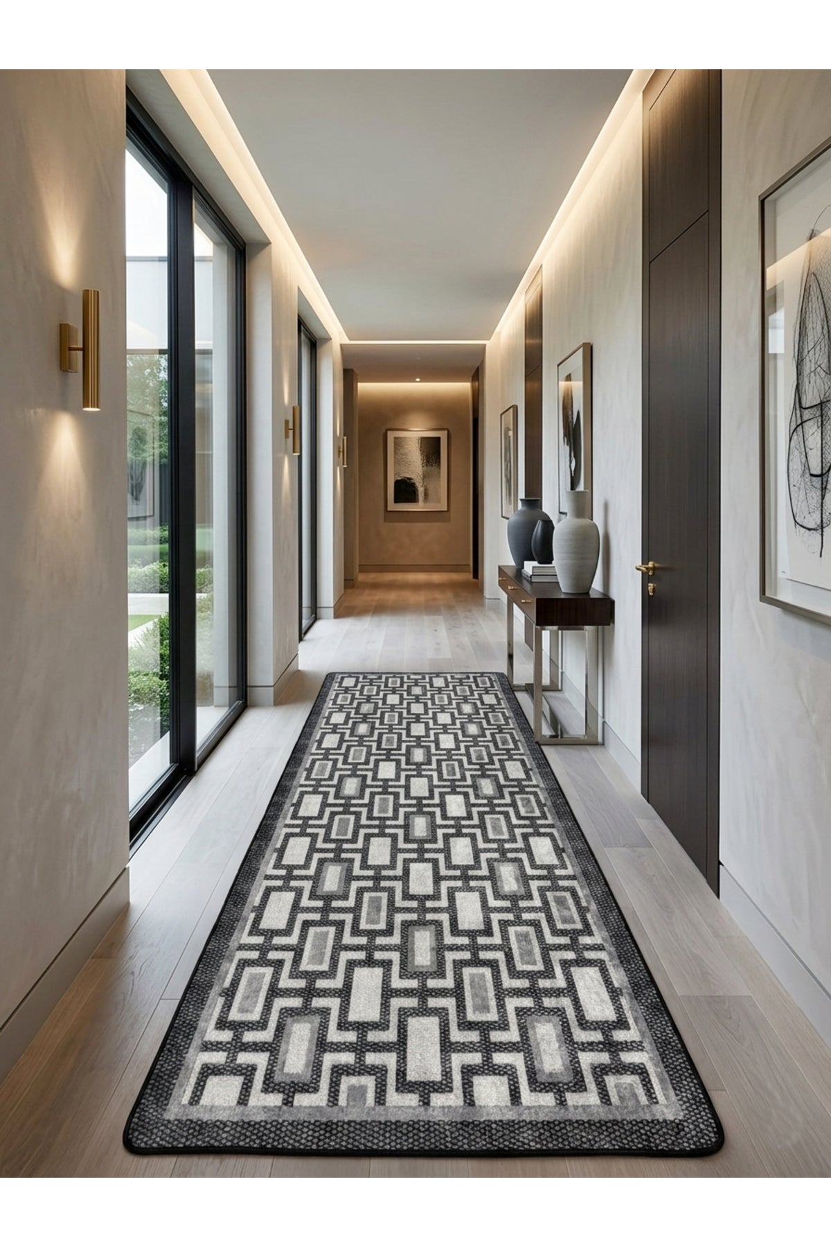 Geometrik Desen Modern Lateks Taban Salon Yolluk Antre Halı