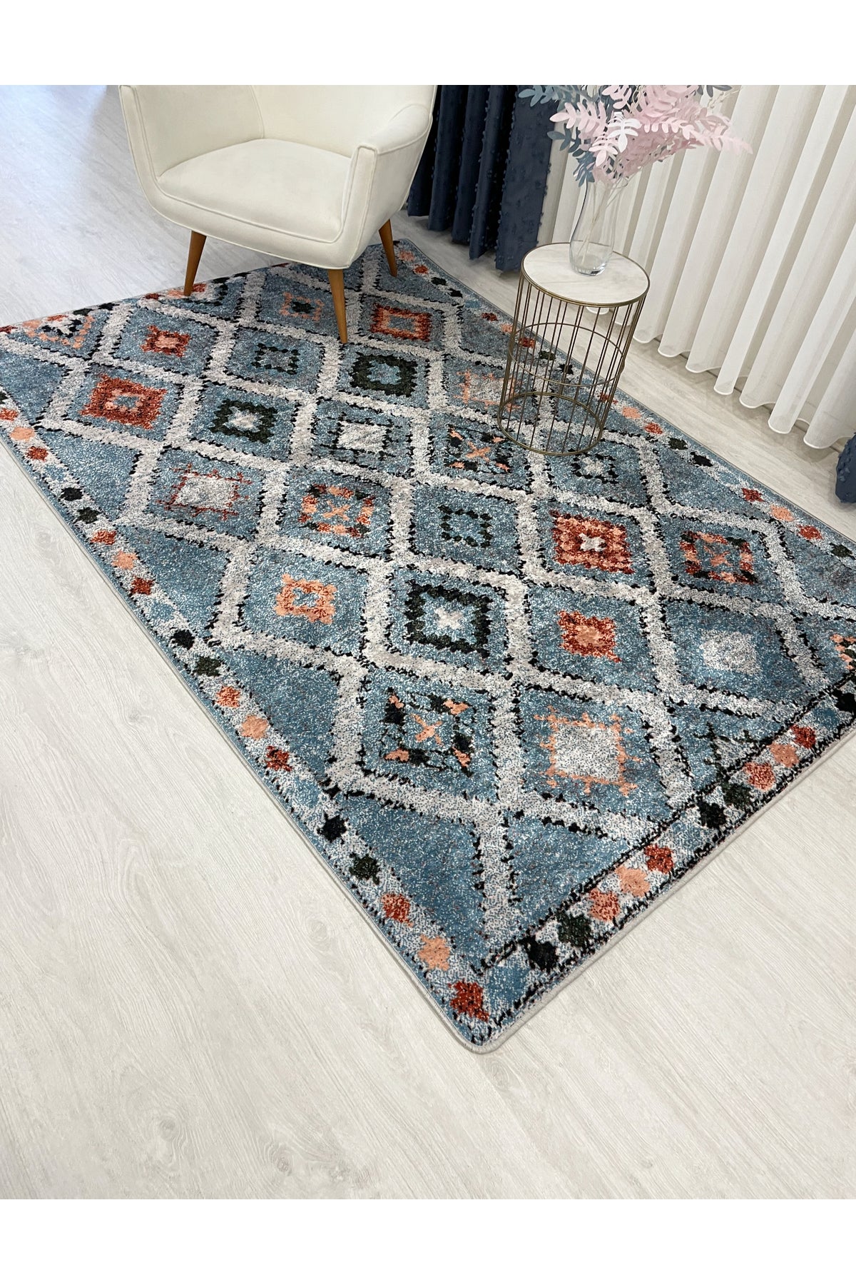 Kilim Motifli Bohem Kaymaz Taban Yolluk Halı