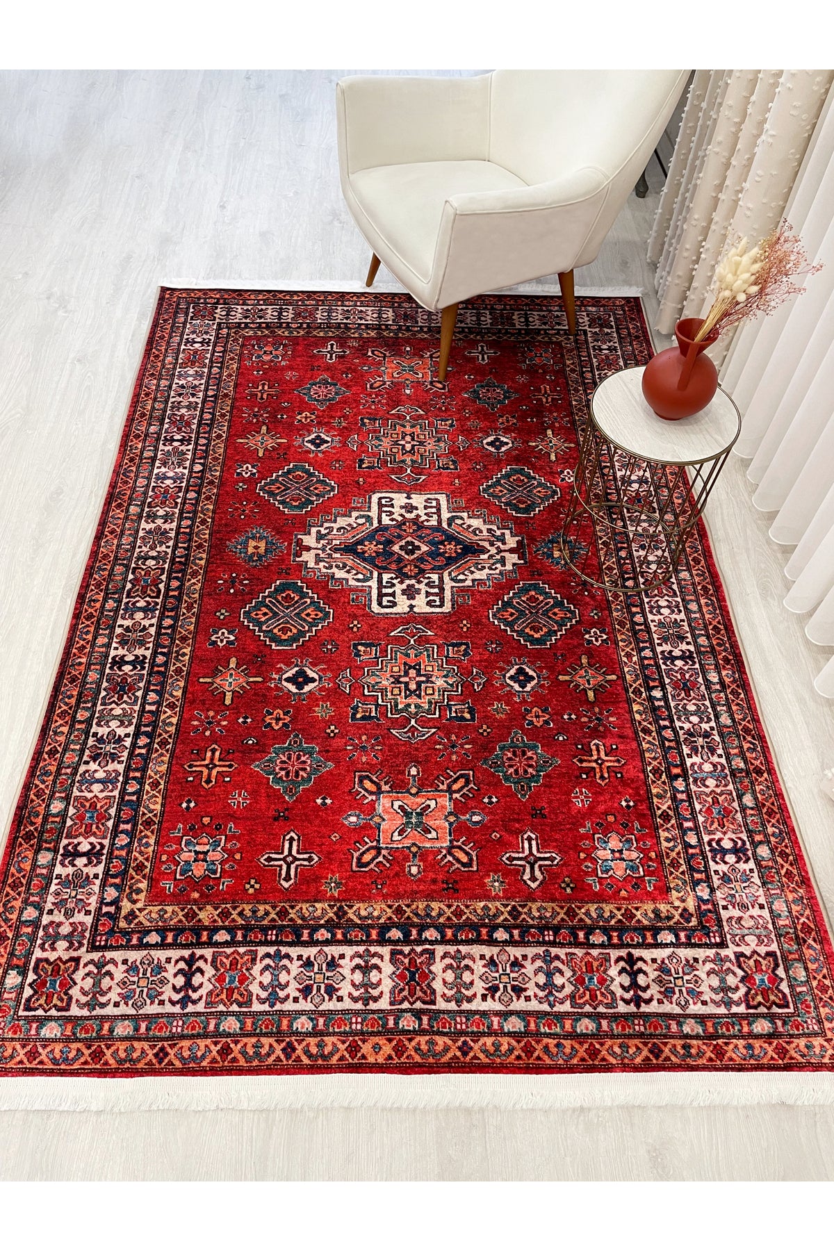 Kilim Motifli Klasik Kaymaz Taban Daire Halı