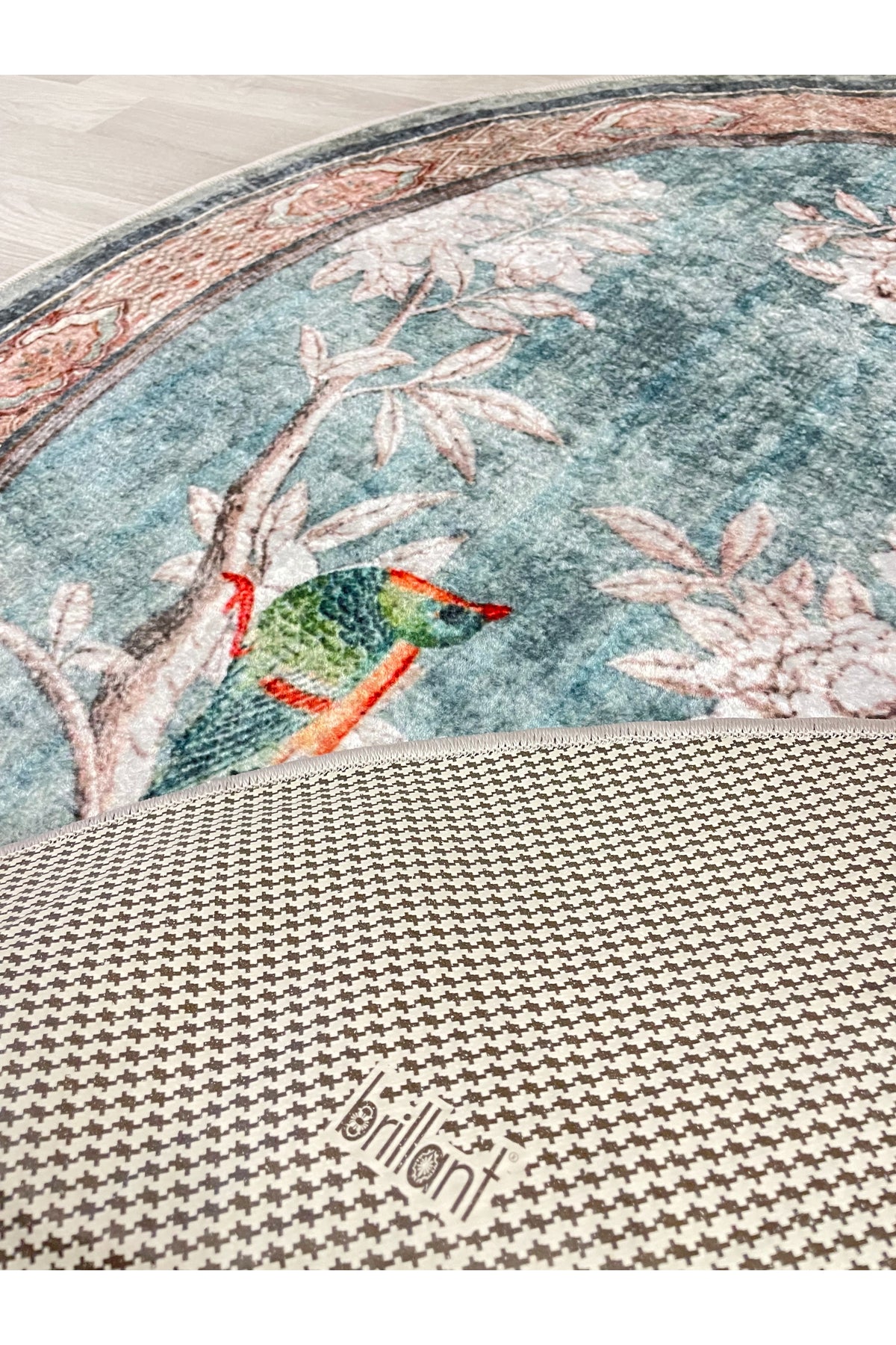 Soft Mavi Kuş Desenli Lateks Taban Oval Halı