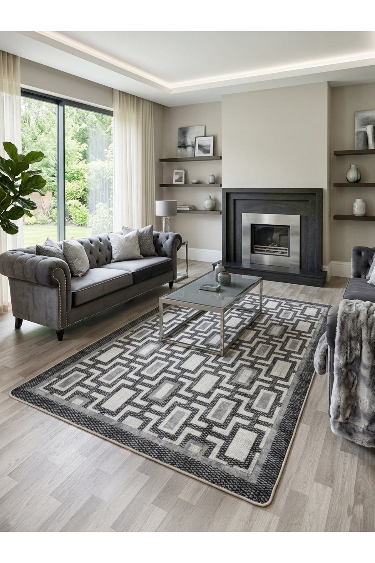 Geometrik Desen Modern Lateks Taban Salon Yolluk Antre Halı