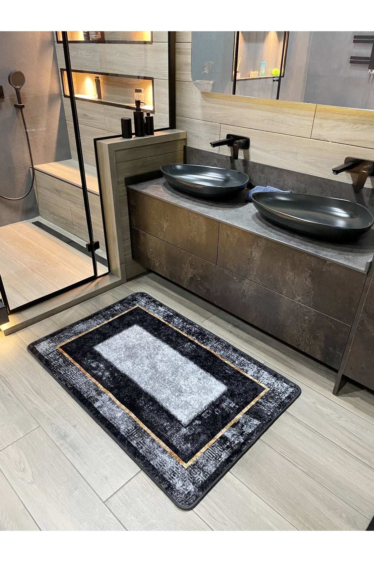 80X120 Ölçü Eskitme Görünümlü Kaymaz Taban Kahverengi Banyo Paspası