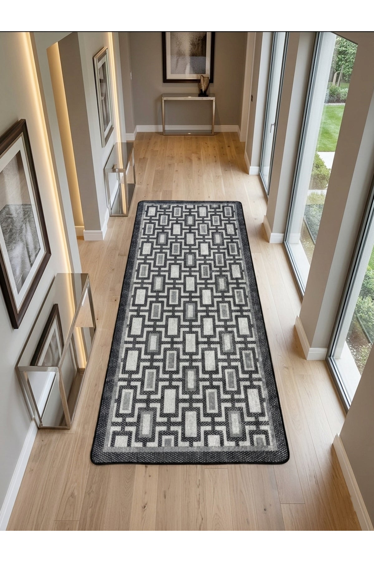Geometrik Desen Modern Lateks Taban Salon Yolluk Antre Halı