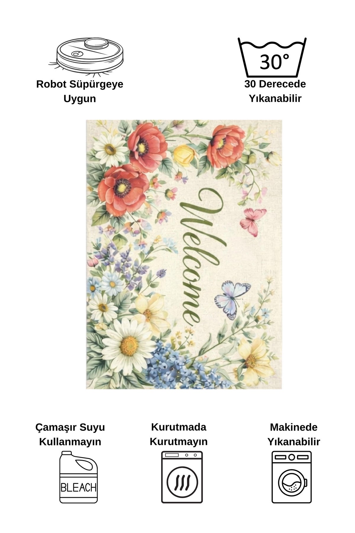 Dekoratif Welcome Yazılı Kapı Önü Paspası (Ebat 50x70)