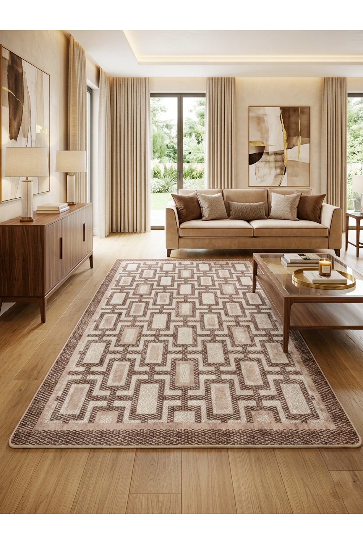 Geometrik Desen Modern Lateks Taban Salon Yolluk Antre Halı