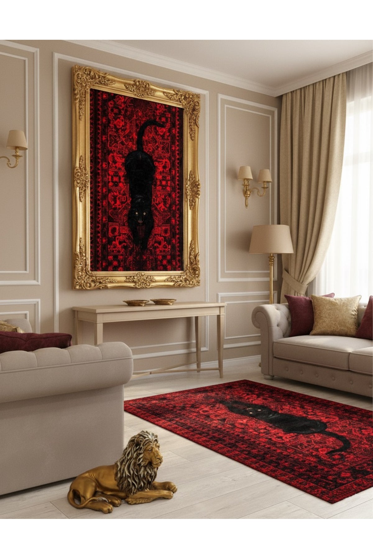 Çita Desenli Kırmızı Dekoratif Lateks Halı