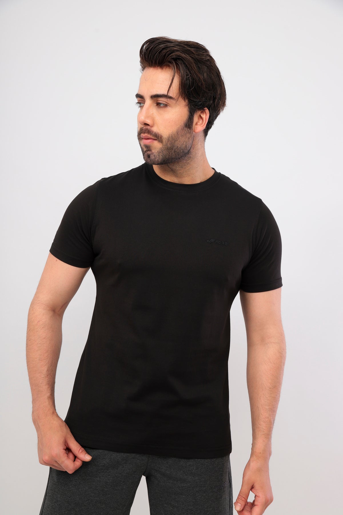 Erkek Siyah Bisiklet Yaka T-shirt