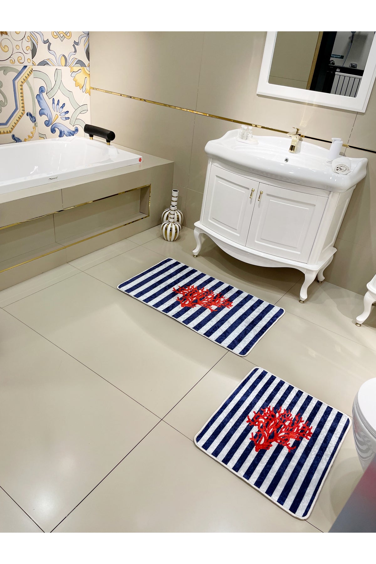 Mercan 2'li Lateks Taban Banyo Paspas Takımı (60X100 - 60X50) LACİVERT