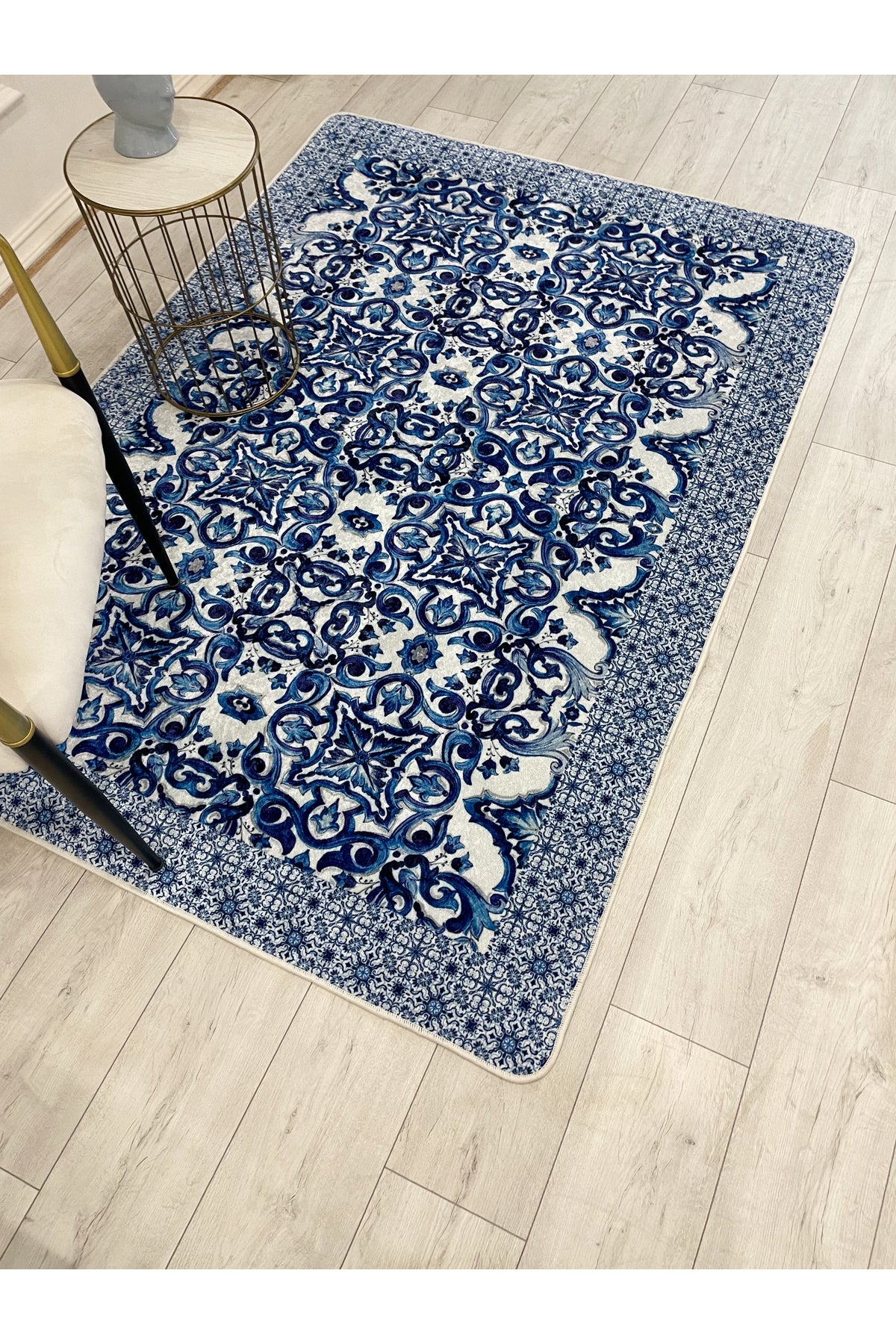 Lacivert-Gri Blue Blanc Modern Lateks Kaymaz Taban Halı