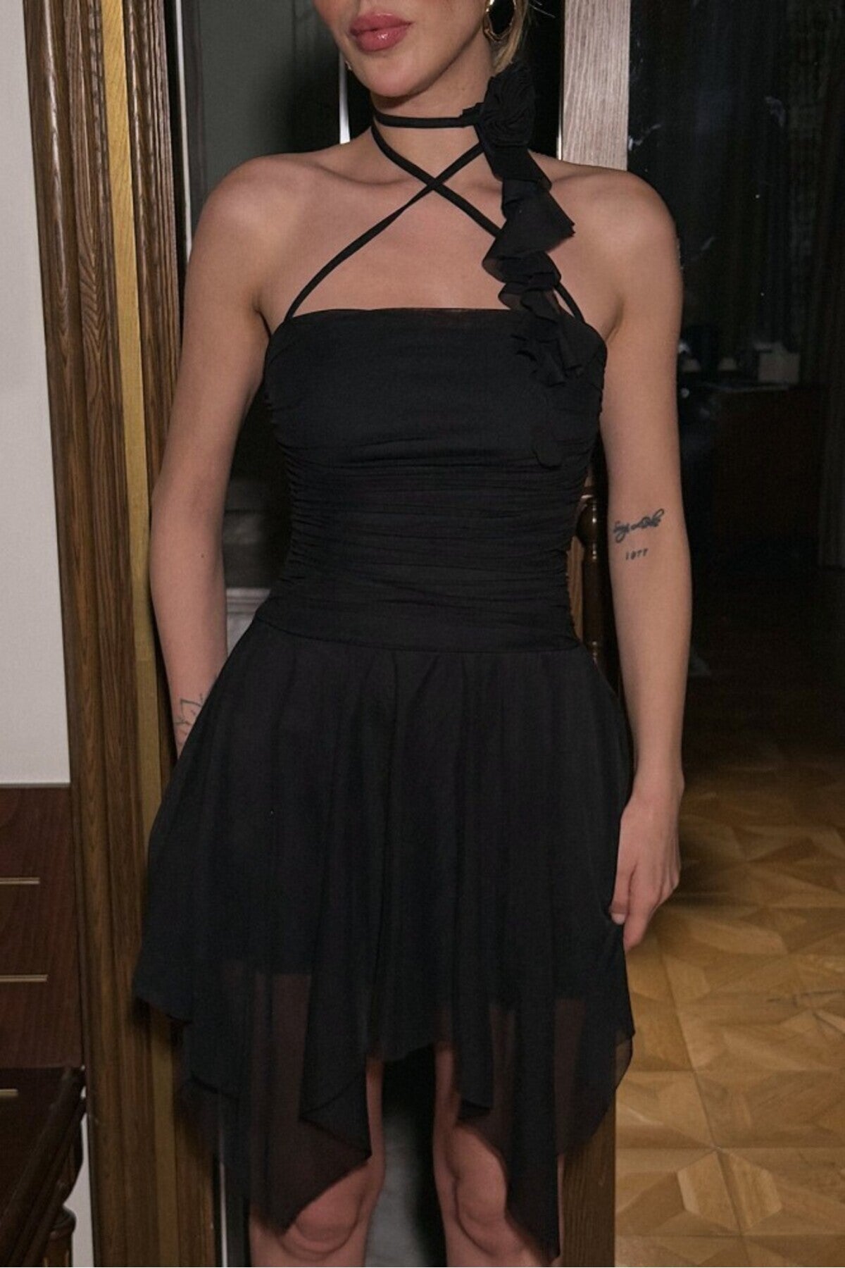 Siyah Delilah Mini Tül Elbise ATE-2403