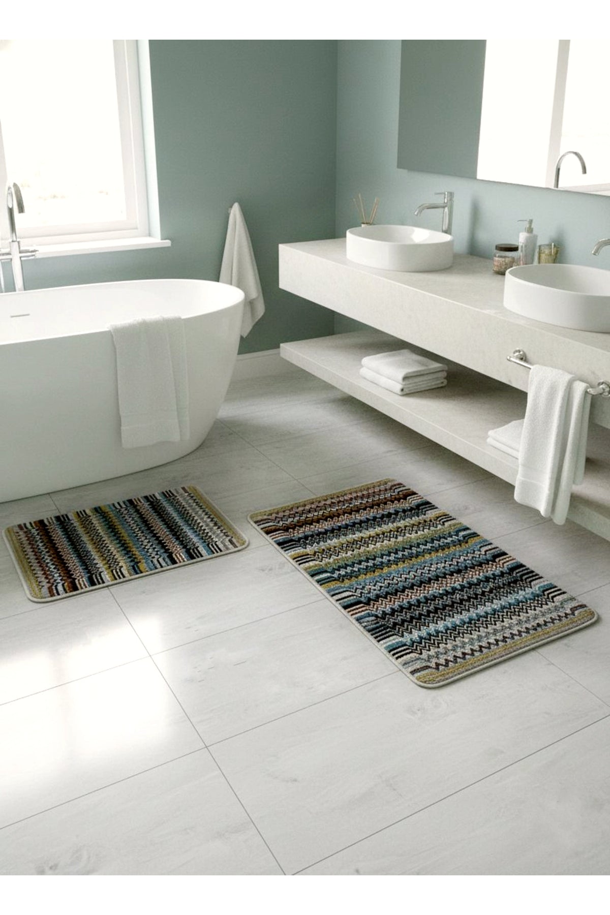 Misson Zigzag Desenli 2 li Deri Taban Banyo Paspas (60x100 - 60x50)