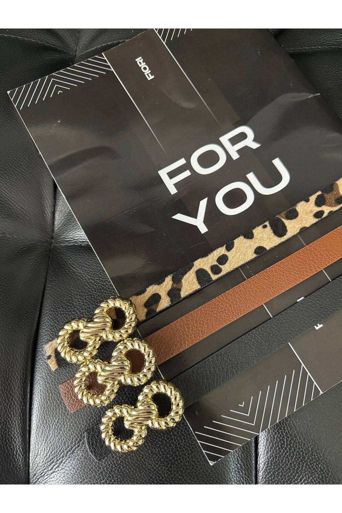 Burgu Gold Tokalı İnce Leopar Kadın Kemeri, Ceket Kemeri, Gömlek Kemeri, Elbise Kemeri