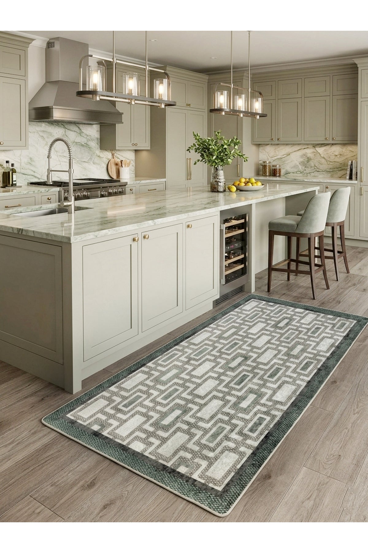 Geometrik Desen Modern Lateks Taban Salon Yolluk Antre Halı