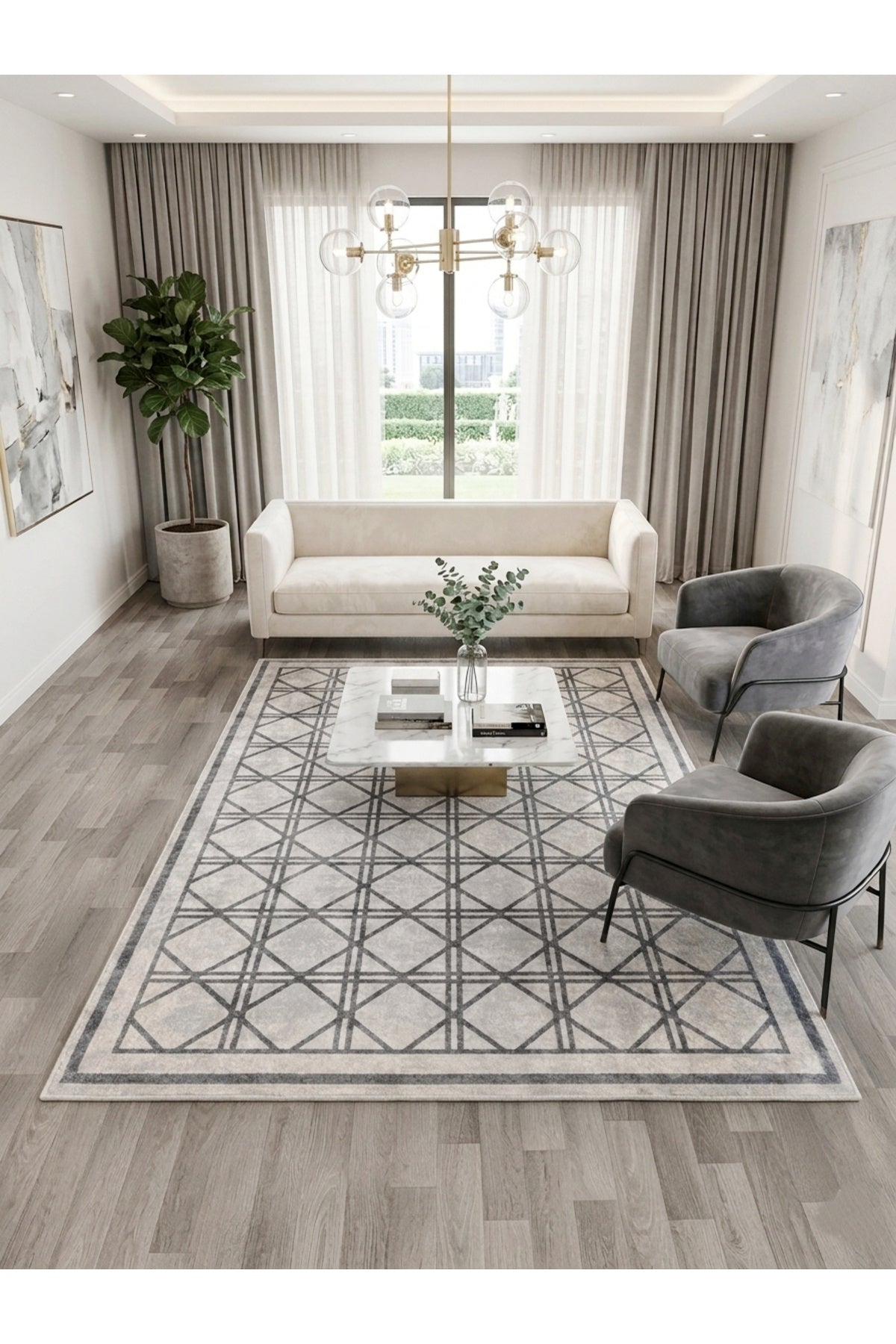 Geometrik Desen Lateks Taban Salon ve Yolluk Antre Halı