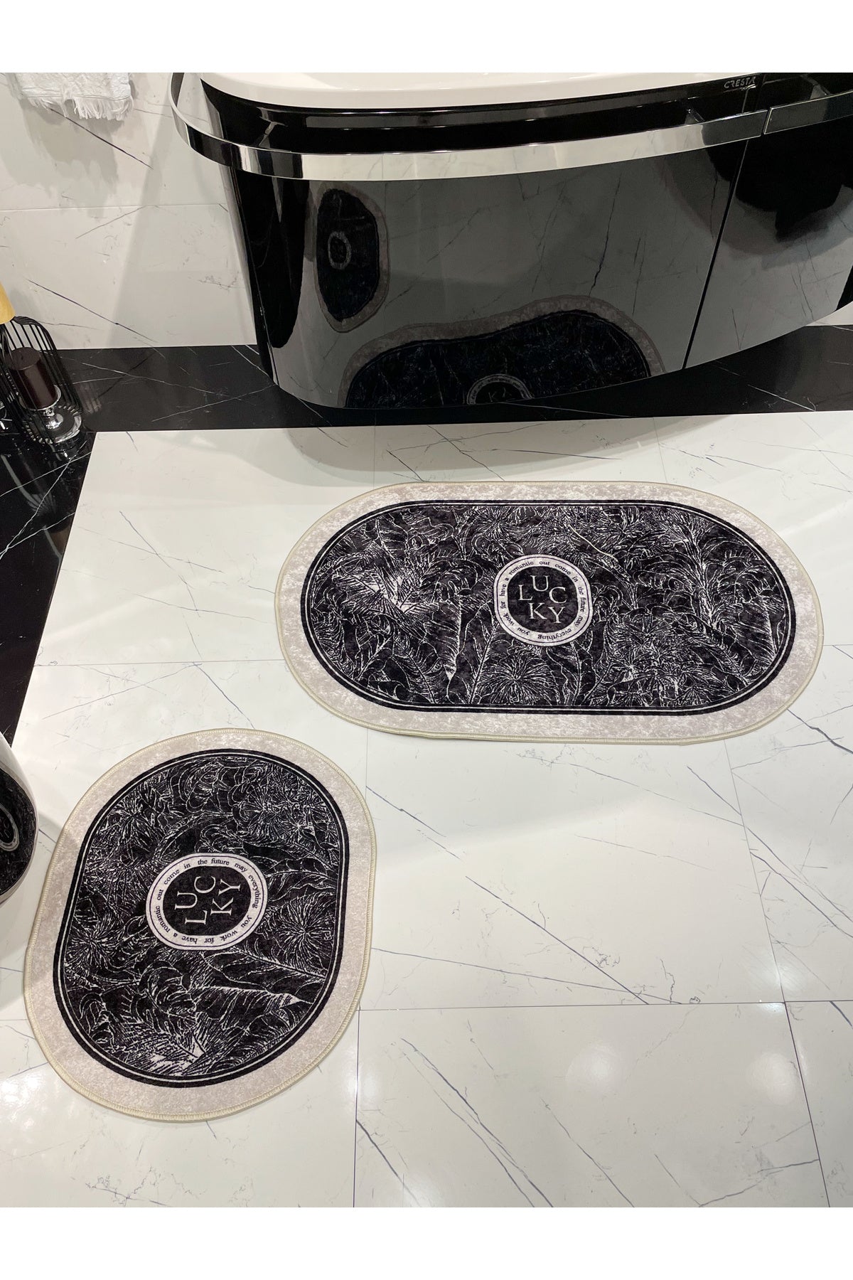 2 li Çiçek Desenli 60x100 - 60x50 Lucky Lateks Taban Banyo Paspas