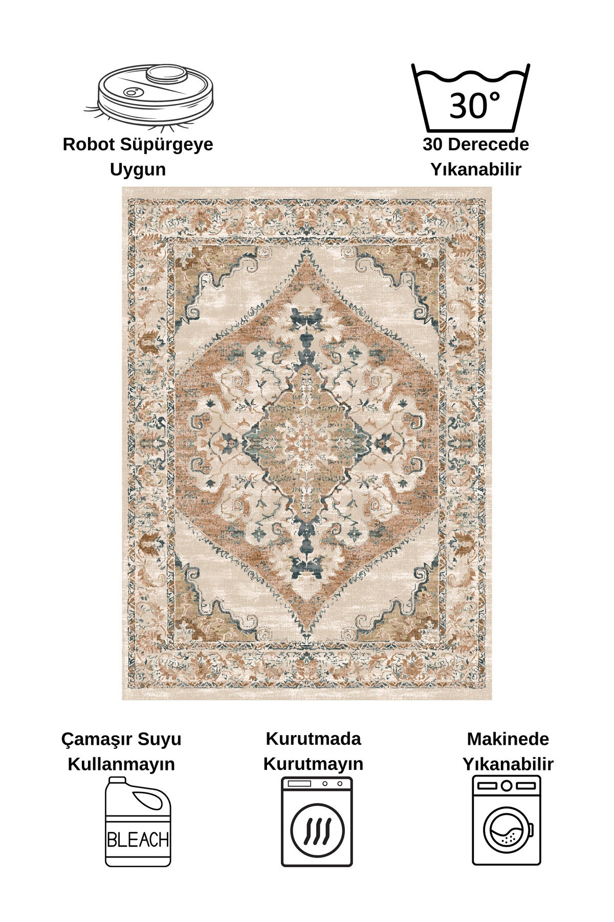 Göbekli Damask Desenli Lateks Taban Salon Halısı